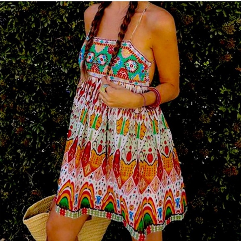 Zara Embroidered Beaded Mini Dress. Size large